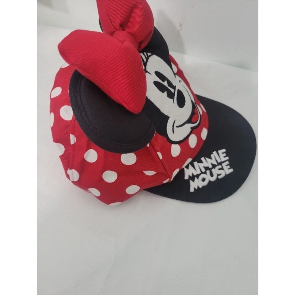 Disney Minnie Mouse Classic Hat Red Bow and embroidered Logo Black & Polka Dots